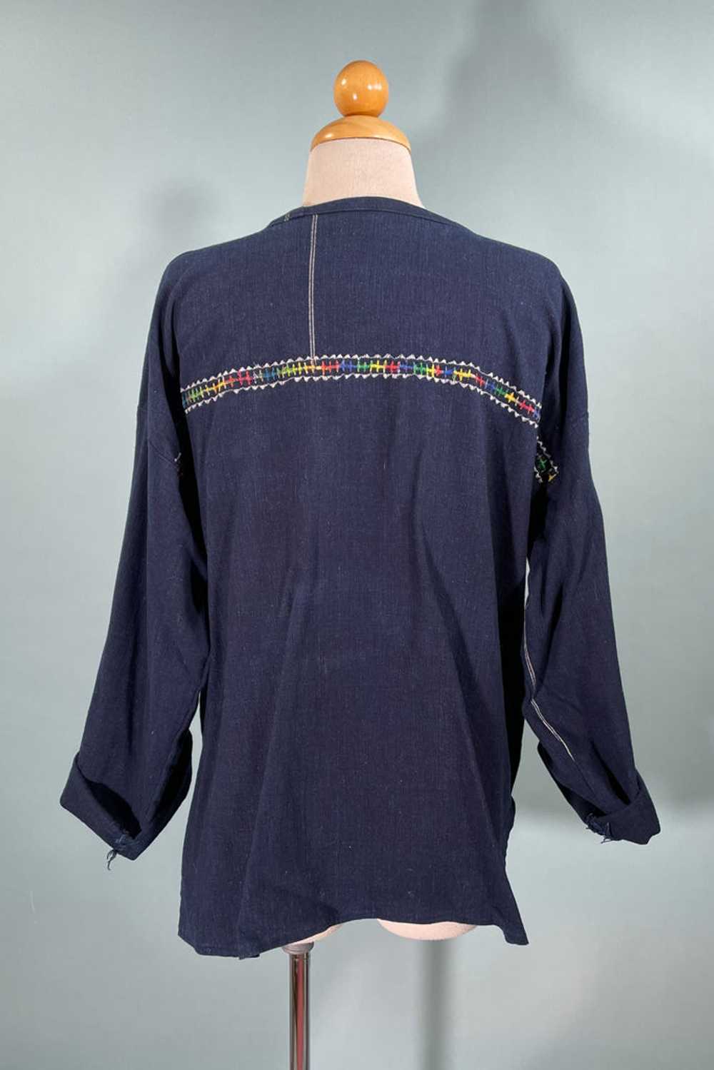 Indigo Hand Embroidered Ethnic Boho Peasant Top M… - image 7