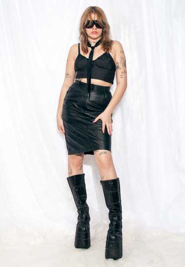 Vintage Skirt 80s Black Leather High Rise Midi - image 1
