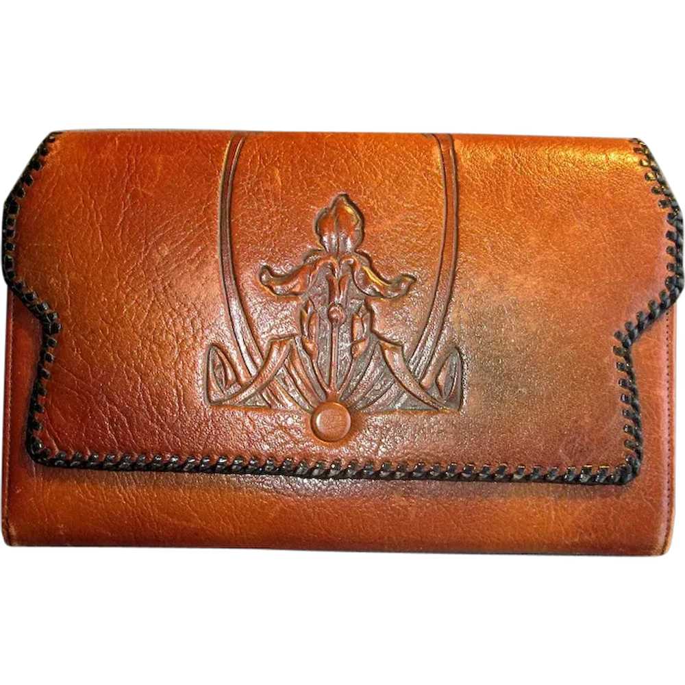 Tooled Leather Clutch with Arts & Crafts Design - image 1