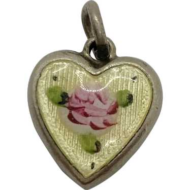 Vintage Puffy Heart Charm Sterling Silver Floral … - image 1