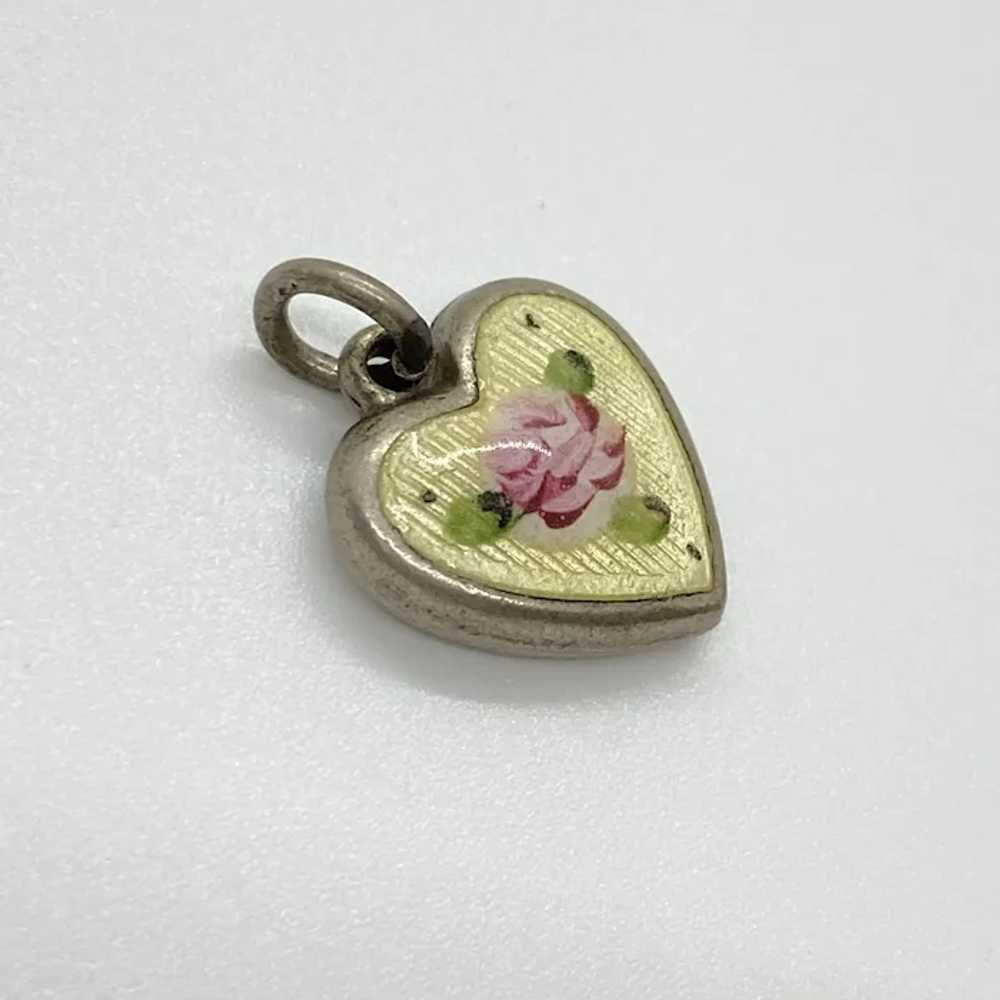 Vintage Puffy Heart Charm Sterling Silver Floral … - image 2