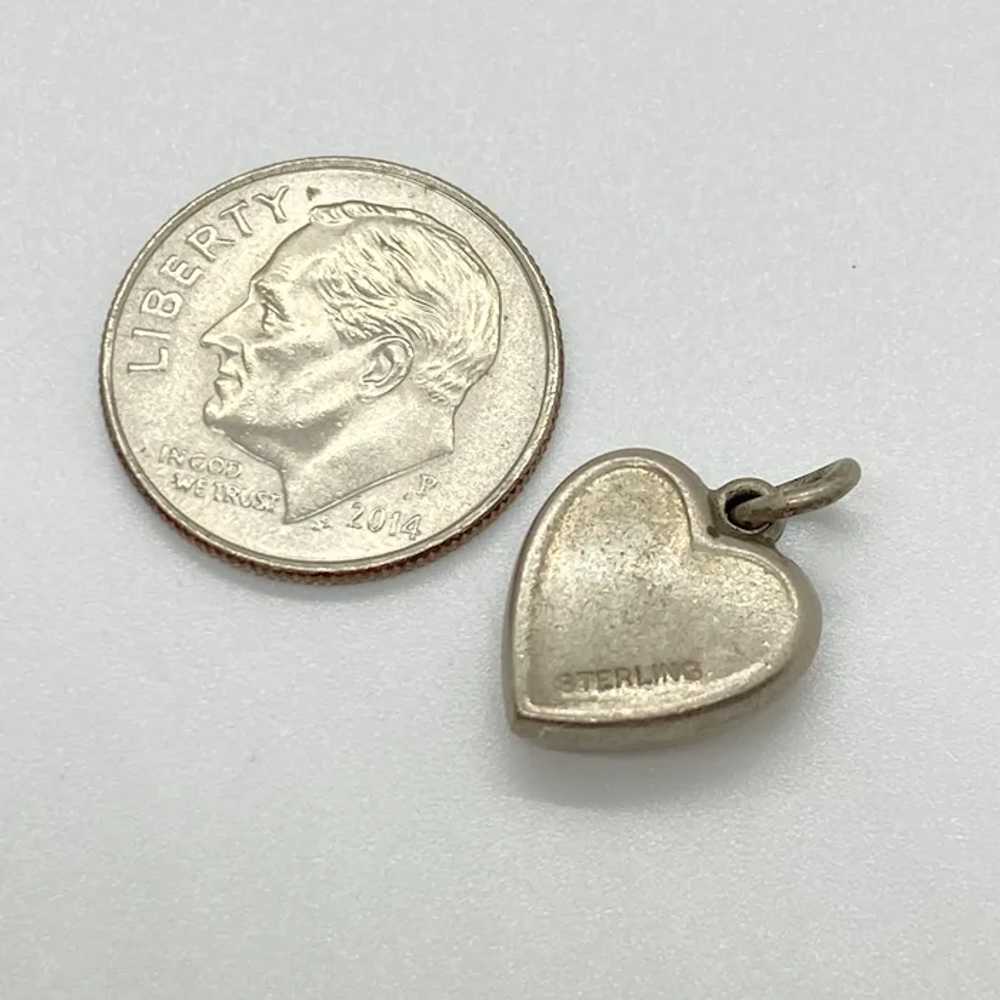 Vintage Puffy Heart Charm Sterling Silver Floral … - image 3