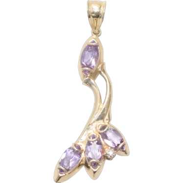 14K Yellow Gold Diamond Amethyst Pendant - image 1