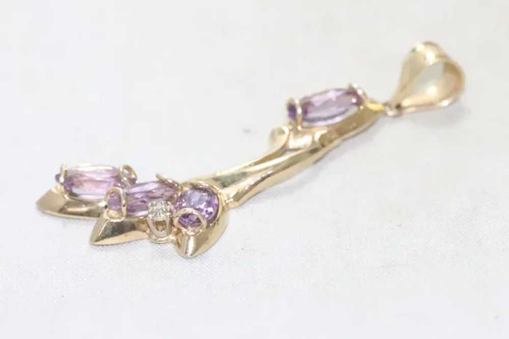 14K Yellow Gold Diamond Amethyst Pendant - image 2