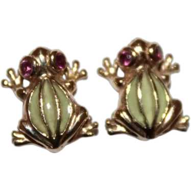 Tree Frog 14k Yellow Gold Ruby Earrings