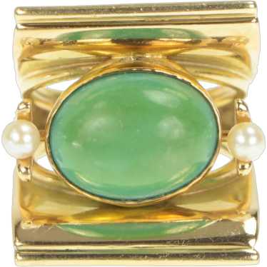 18K 1940's Turquoise Pearl Geometric Squared Ring… - image 1
