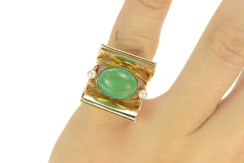 18K 1940's Turquoise Pearl Geometric Squared Ring… - image 5