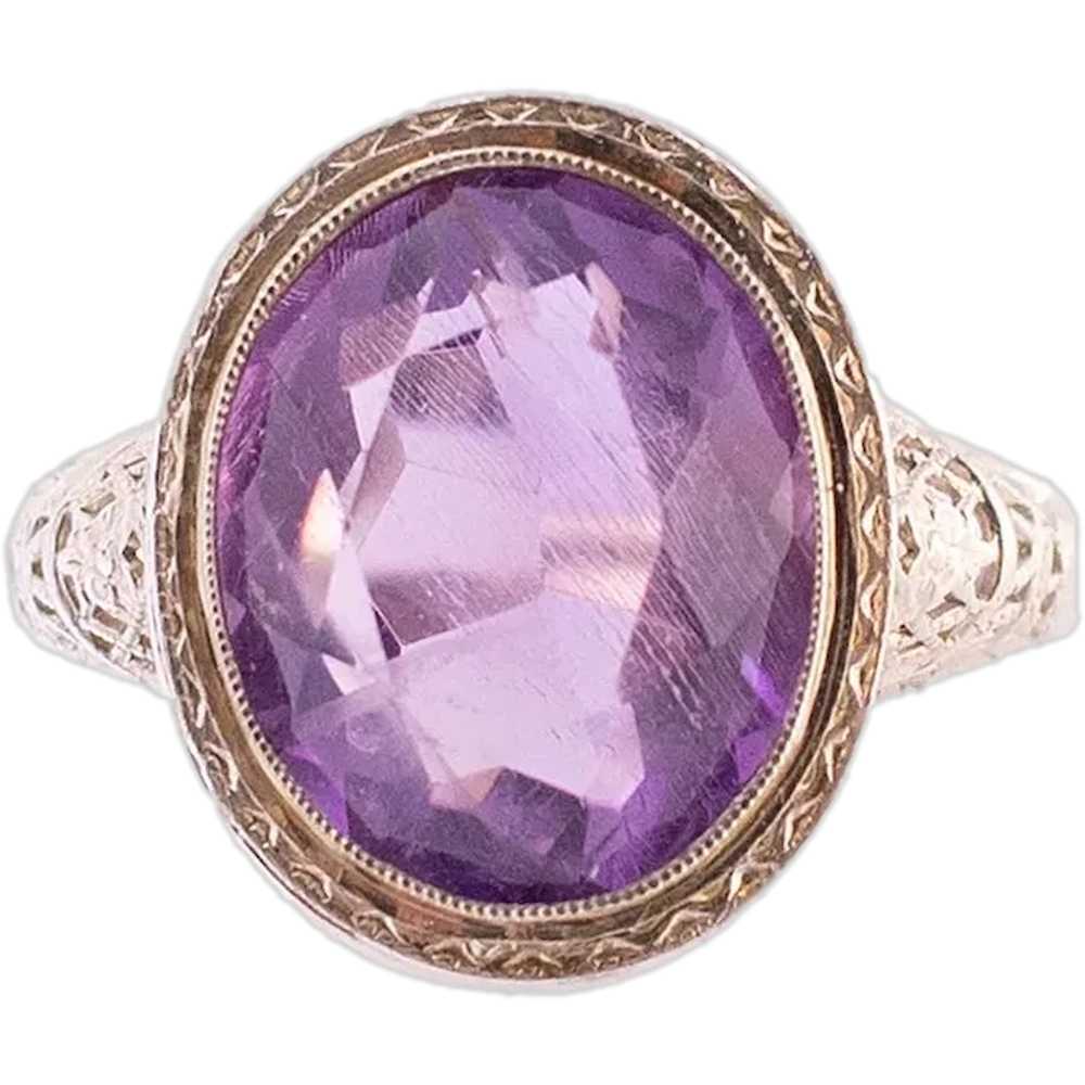 14K Gold Amethyst Filigree Ring - image 1