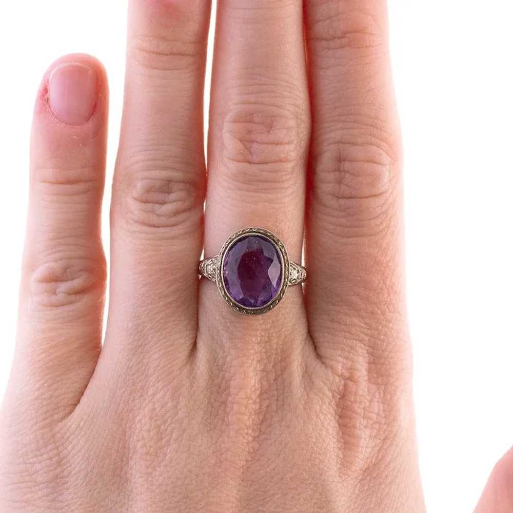 14K Gold Amethyst Filigree Ring - image 2