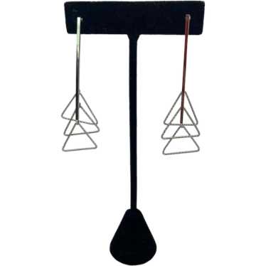 Pair of Modernist Linear Triple Triangle Dangle Ea