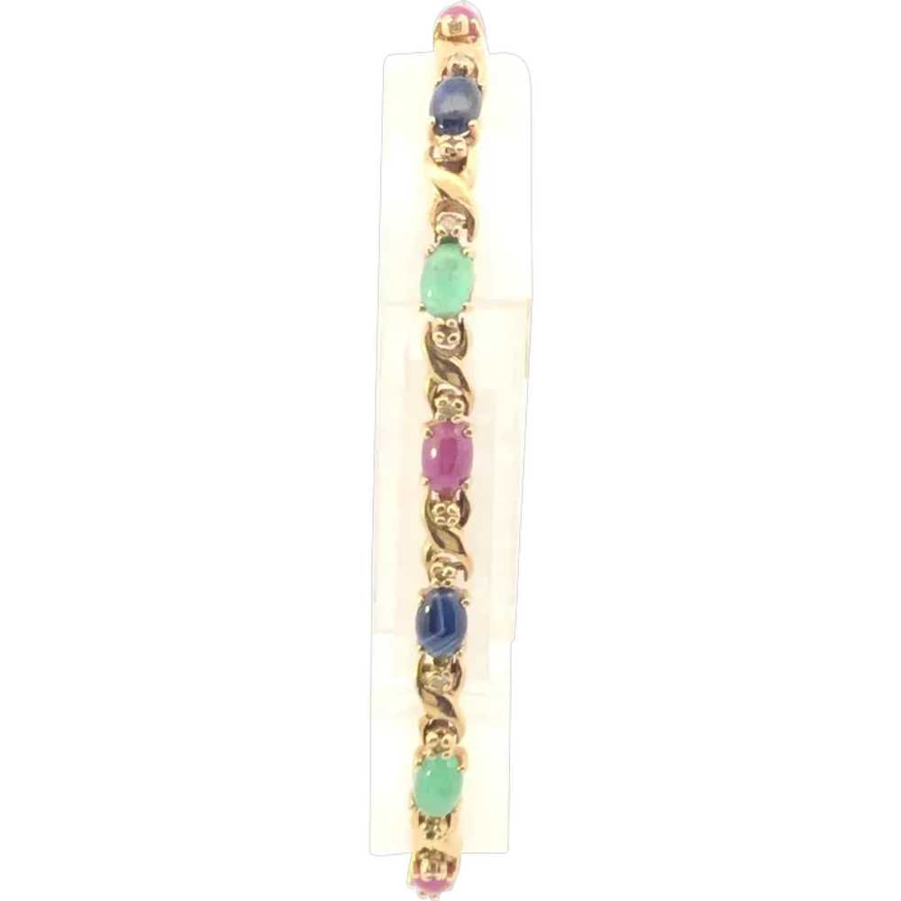 14K Emerald Ruby Sapphire Diamond Cabochon Bracel… - image 1