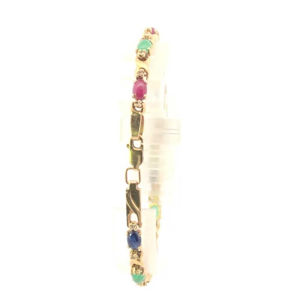 14K Emerald Ruby Sapphire Diamond Cabochon Bracel… - image 3