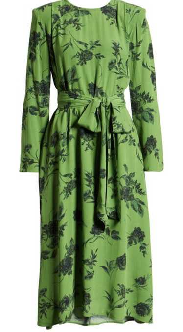 Other Something navy green floral midi belted dres
