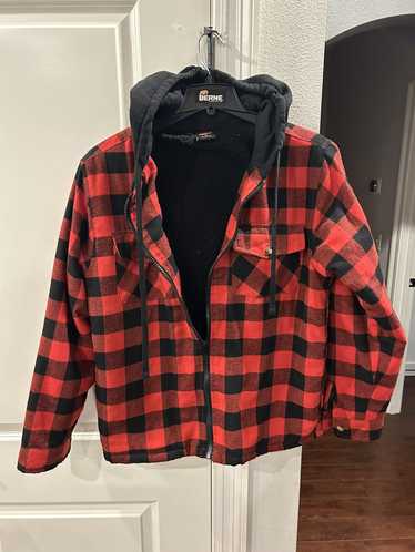 Unbrnd Bushwick Supply Red & Black Hooded Flannel 