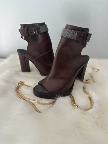 Brunello Cucinelli Leather Peep-Toe Ankle Boot