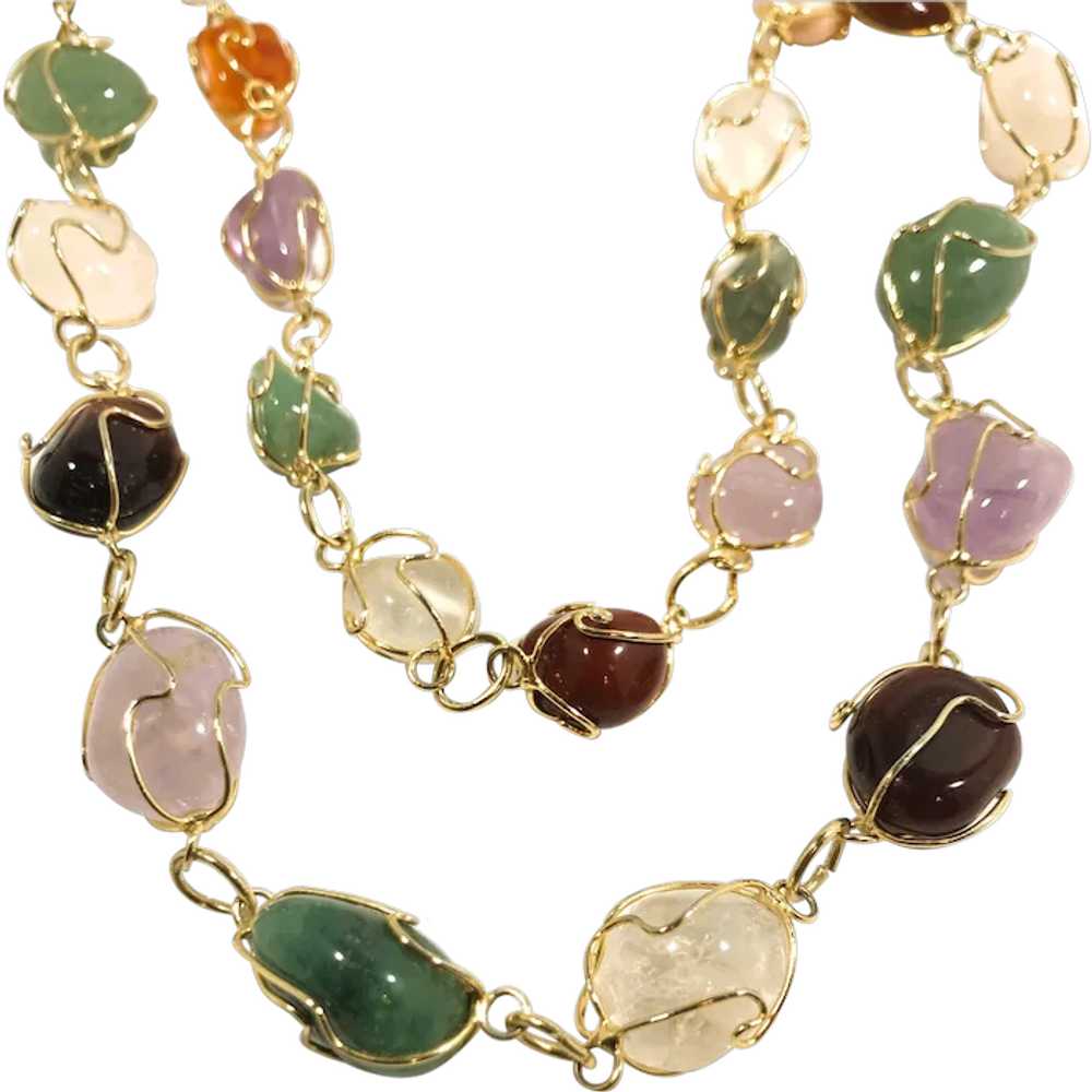 Caged Genuine Polished Stones Drop Goldtone Metal… - image 1