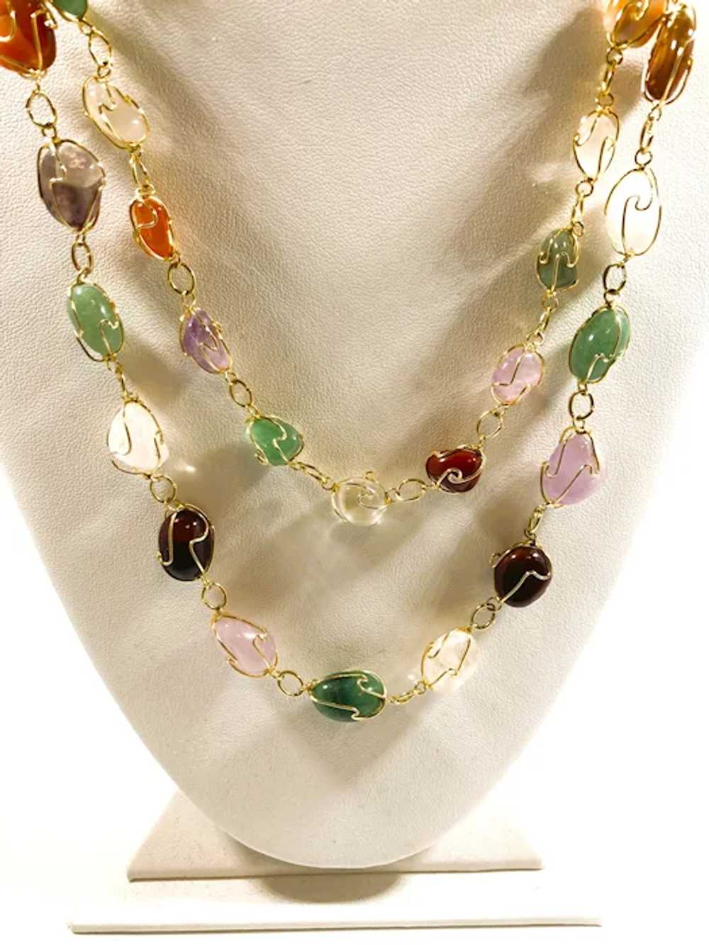 Caged Genuine Polished Stones Drop Goldtone Metal… - image 4