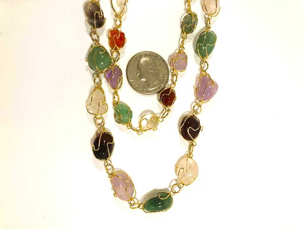 Caged Genuine Polished Stones Drop Goldtone Metal… - image 6