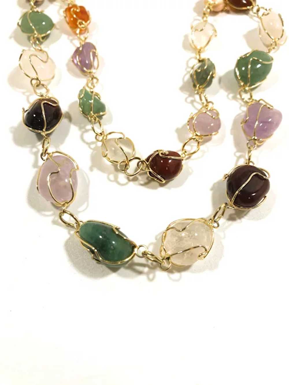 Caged Genuine Polished Stones Drop Goldtone Metal… - image 7