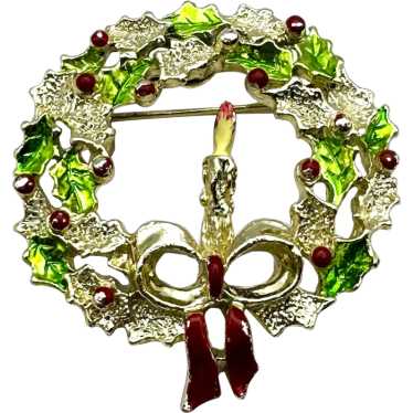 GERRY'S signed Green and Goldtone Holly Christmas… - image 1
