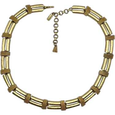 Monet Bamboo Textured Goldtone Vintage Necklace