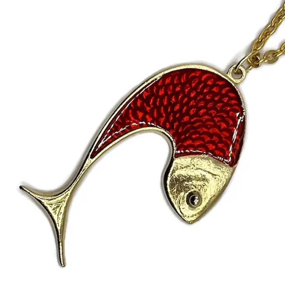 Goldtone Red Enamel Modernist Fish Design Austria… - image 2