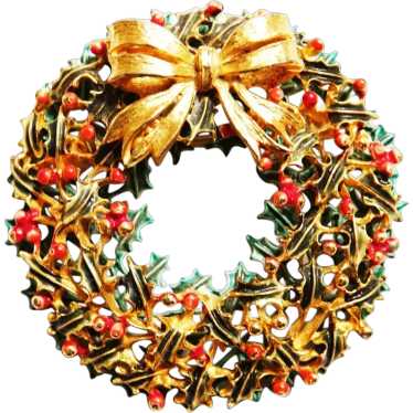 ELEGANT Holiday Pin - Super Lush CHRISTMAS WREATH… - image 1
