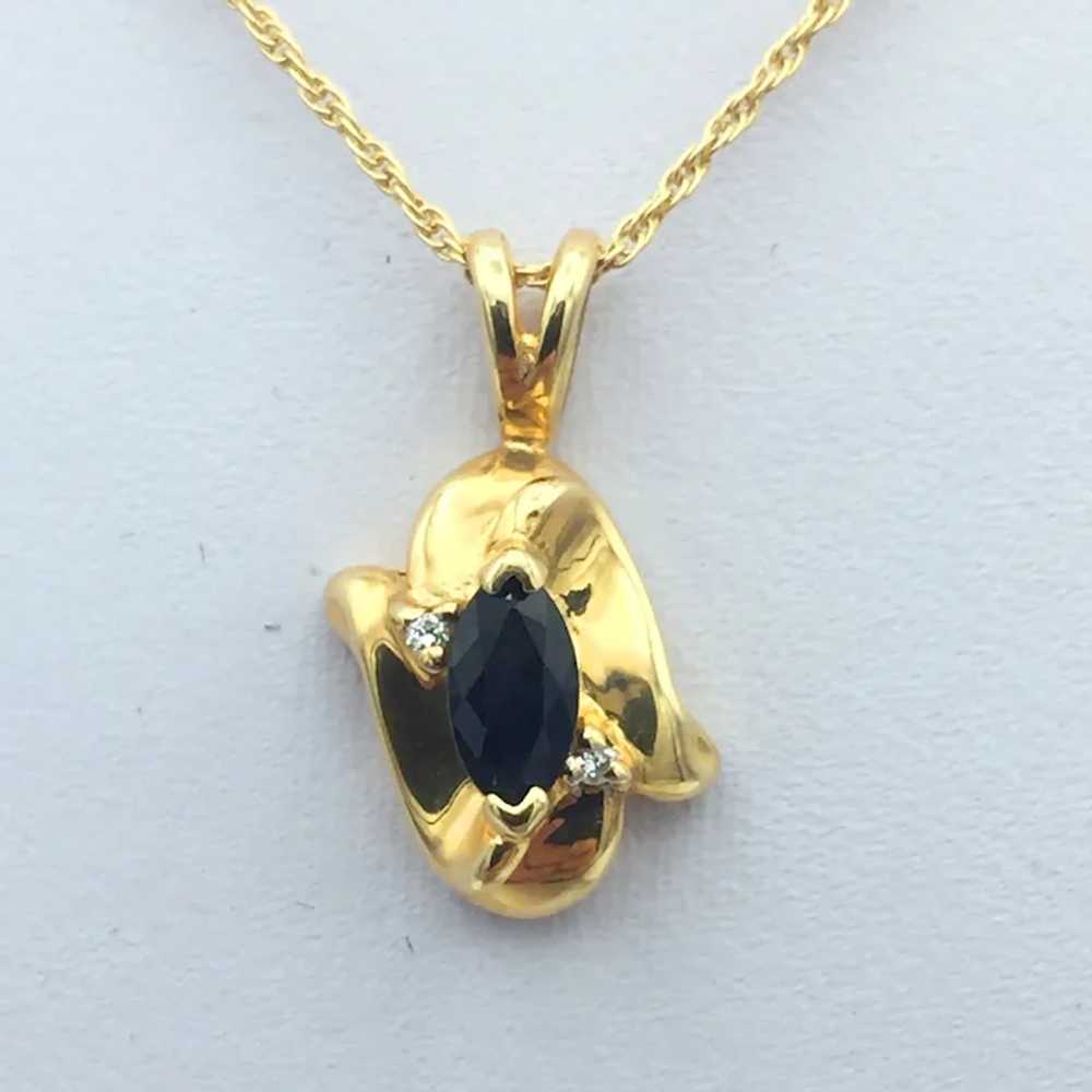14KY Sapphire & Diamond Pendant with 18'' Necklace - image 2