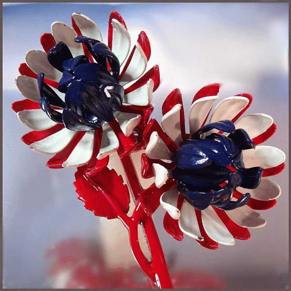 Patriotic Flower Pin Red White Blue 1950s Jewelry - image 1