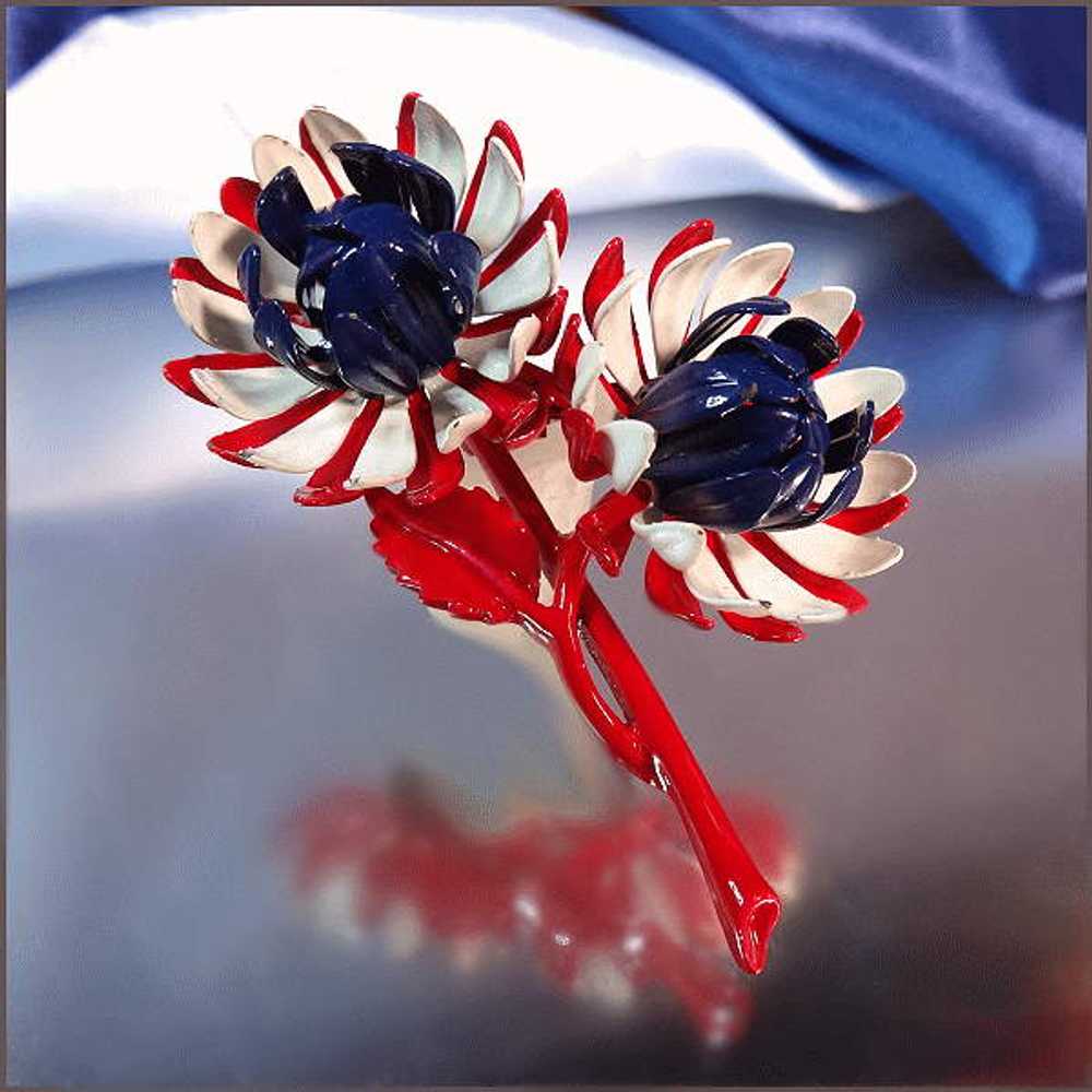 Patriotic Flower Pin Red White Blue 1950s Jewelry - image 2