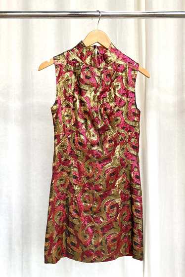 Vintage 1960s Metallic Mini Dress - Rosy pink/Gold