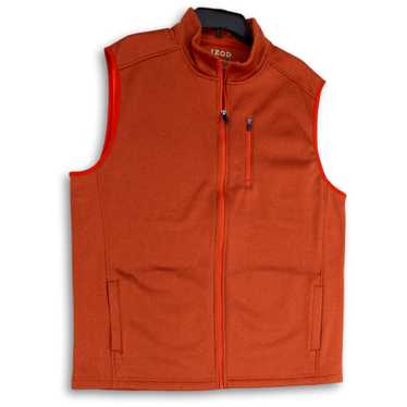 IZOD Mens Orange Fleece Sleeveless Pockets Mock N… - image 1