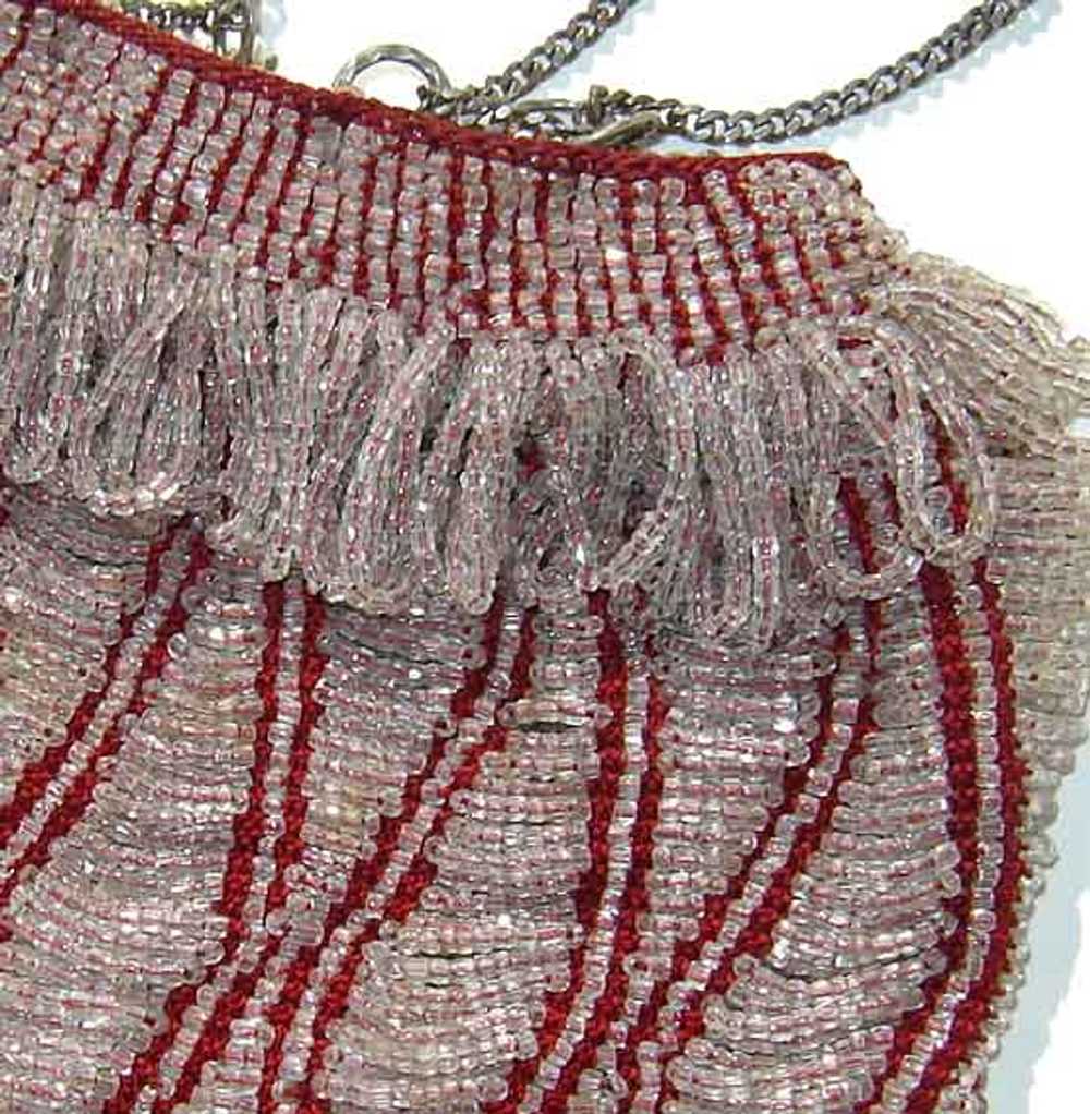 Vintage 20s Flapper Bag Beaded Reticule Red & Cry… - image 3