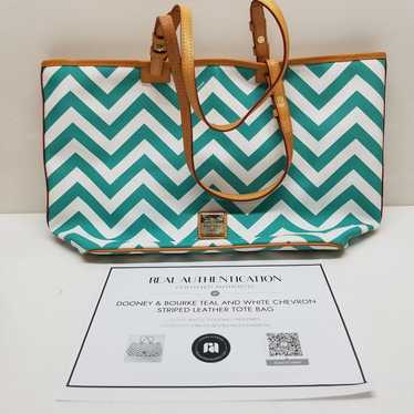 AUTHENTICATED Dooney & Bourke Teal and White Chev… - image 1