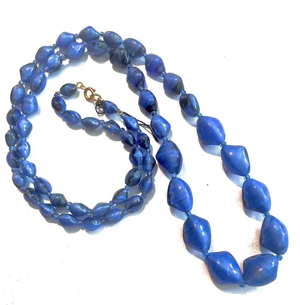 Vintage 32” Graduated Blue Bead Necklace - image 2