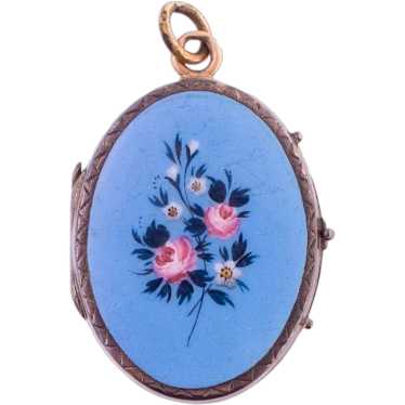 Blue Enamel Floral Locket - image 1