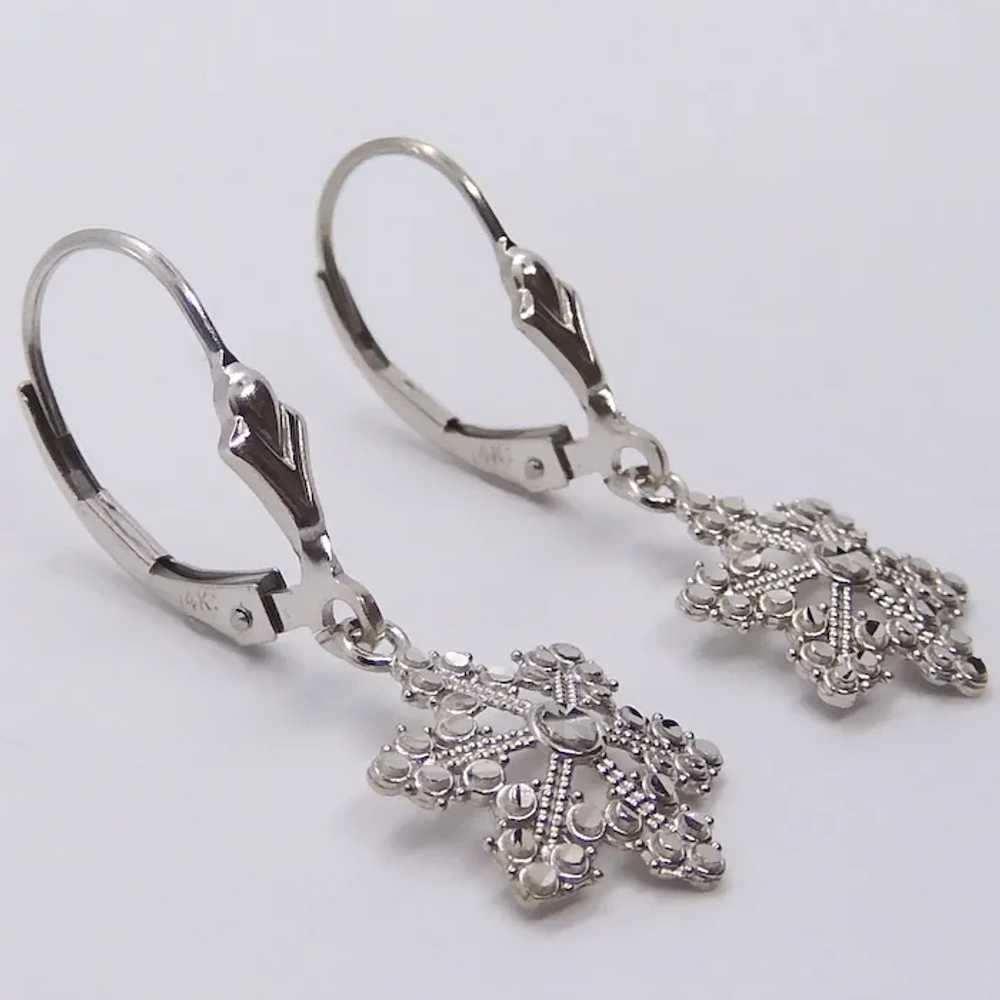 Diamond-Cut Snowflake Dangle Earrings 14k White G… - image 3