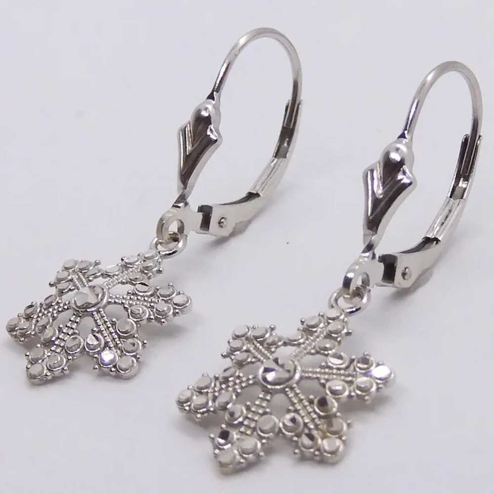 Diamond-Cut Snowflake Dangle Earrings 14k White G… - image 4