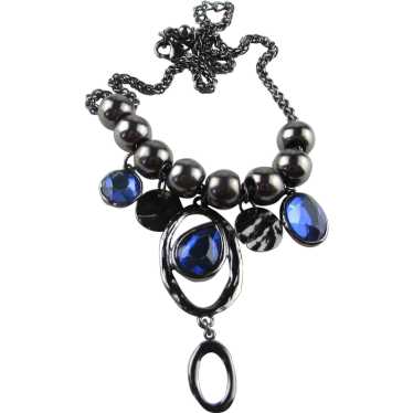 Chico Anodized Silver Tone Necklace With Blue Luc… - image 1