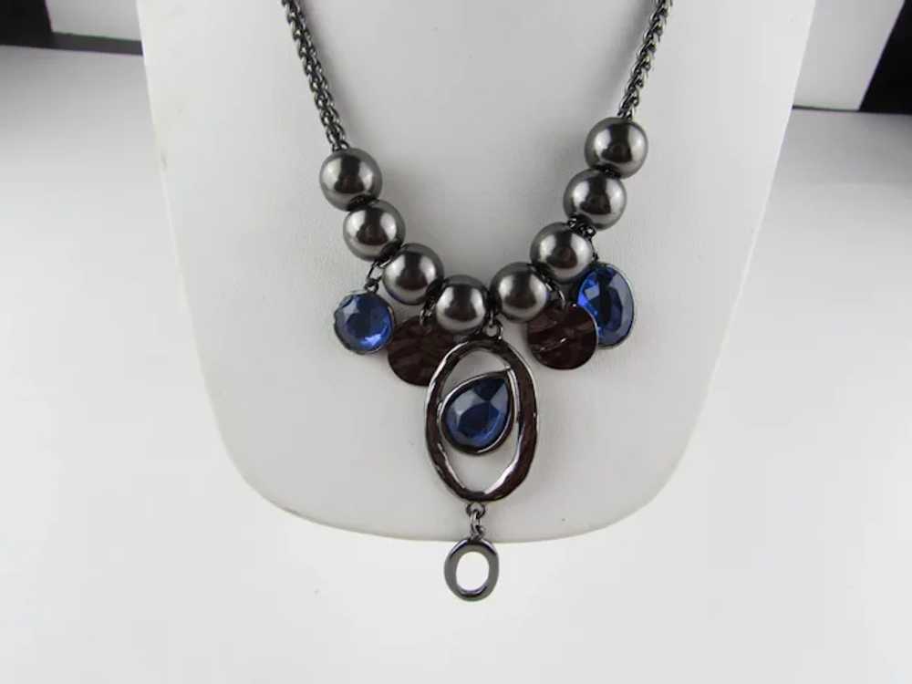 Chico Anodized Silver Tone Necklace With Blue Luc… - image 3