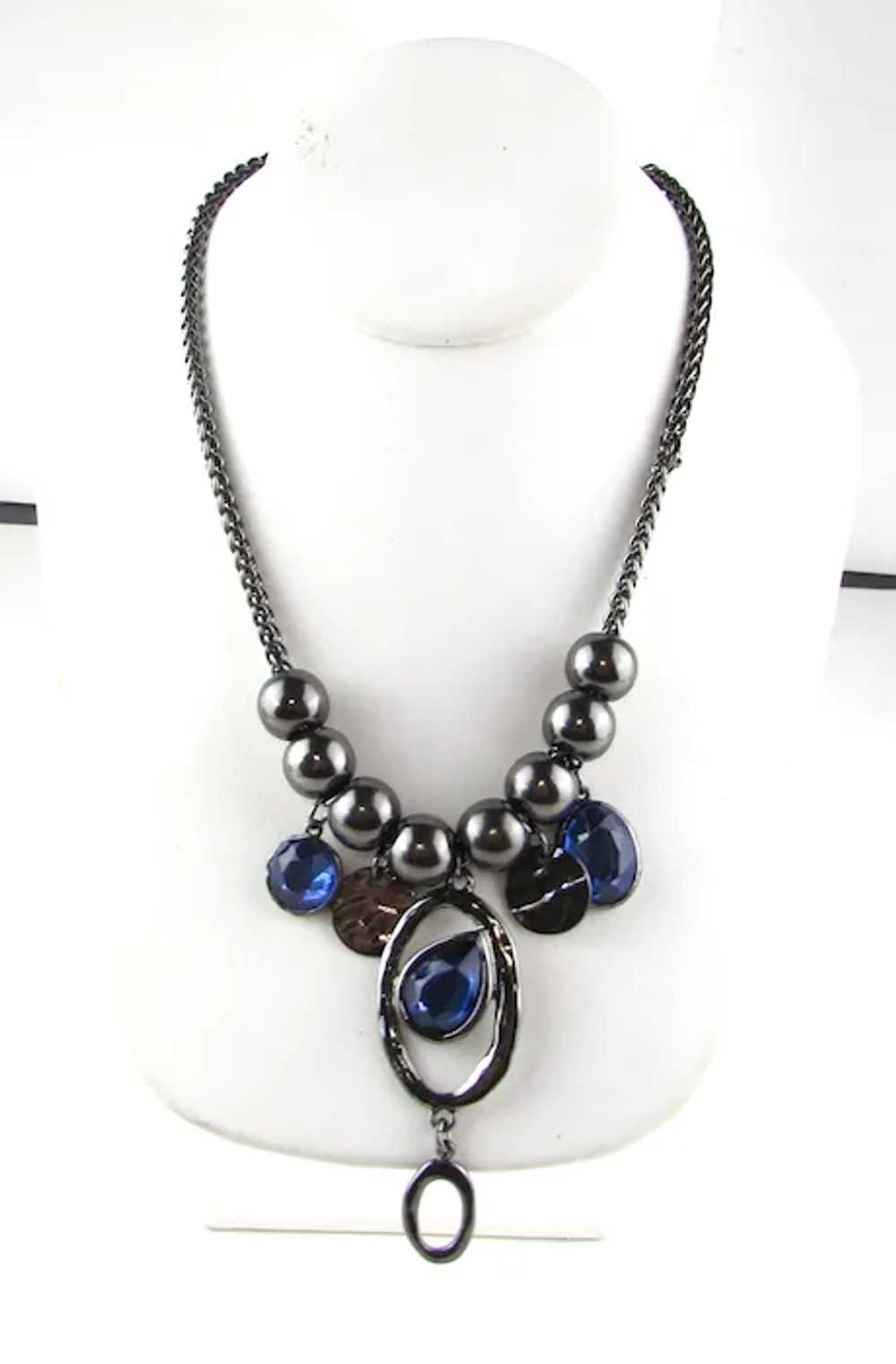 Chico Anodized Silver Tone Necklace With Blue Luc… - image 9