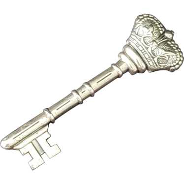 Sterling Silver Royal Crown and Key Pin - image 1