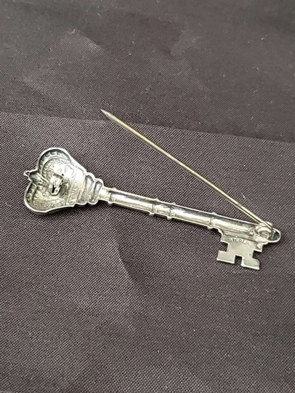 Sterling Silver Royal Crown and Key Pin - image 3