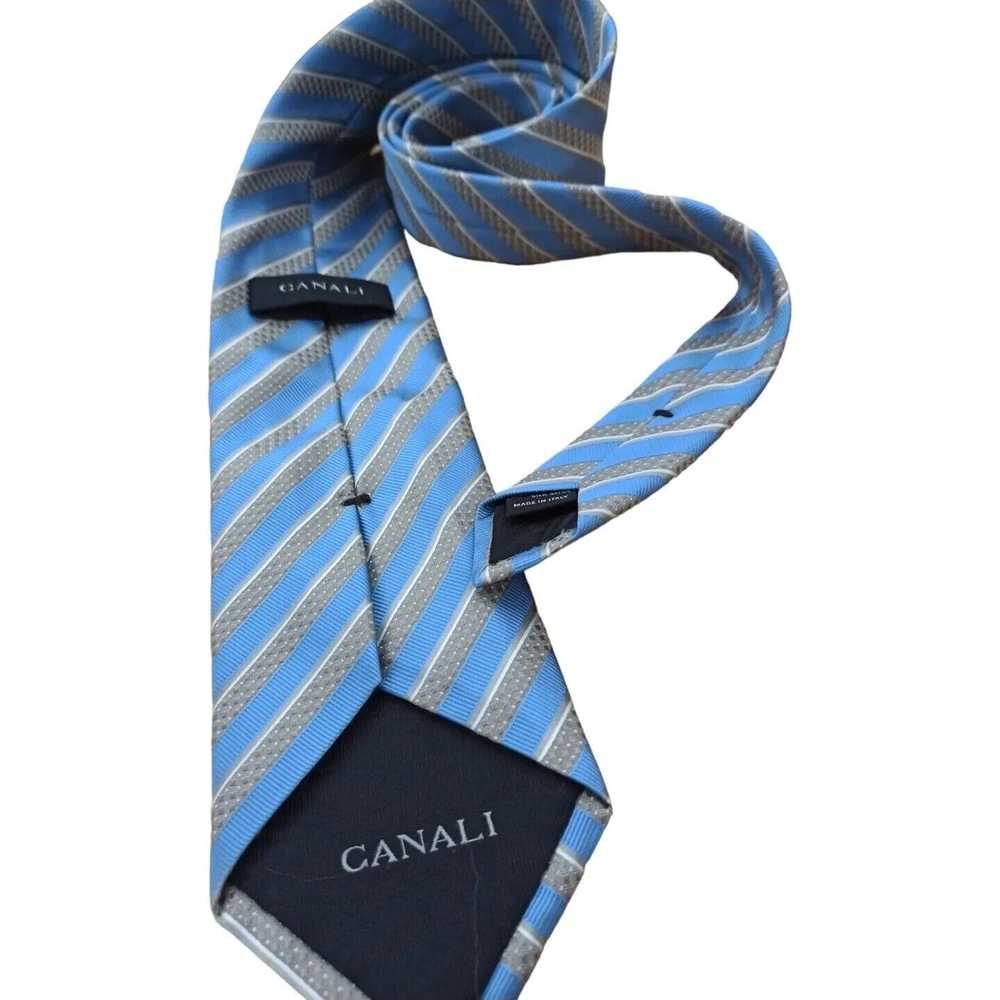 Canali CANALI Blue Striped Silk Tie ITALY 59"/ 3.… - image 7