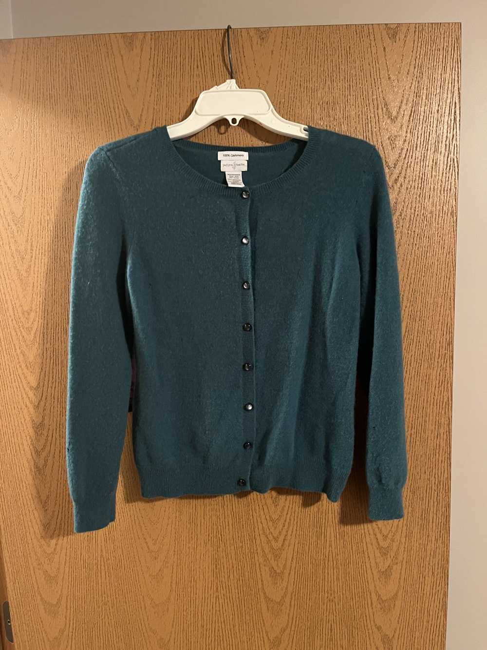 Vintage Jaclyn Smith 100% cashmere teal sweater s… - image 1