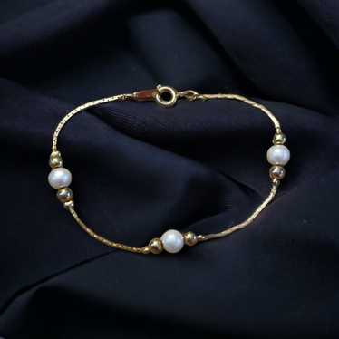 Vintage Vintage Korea gold tone chain bracelet wi… - image 1