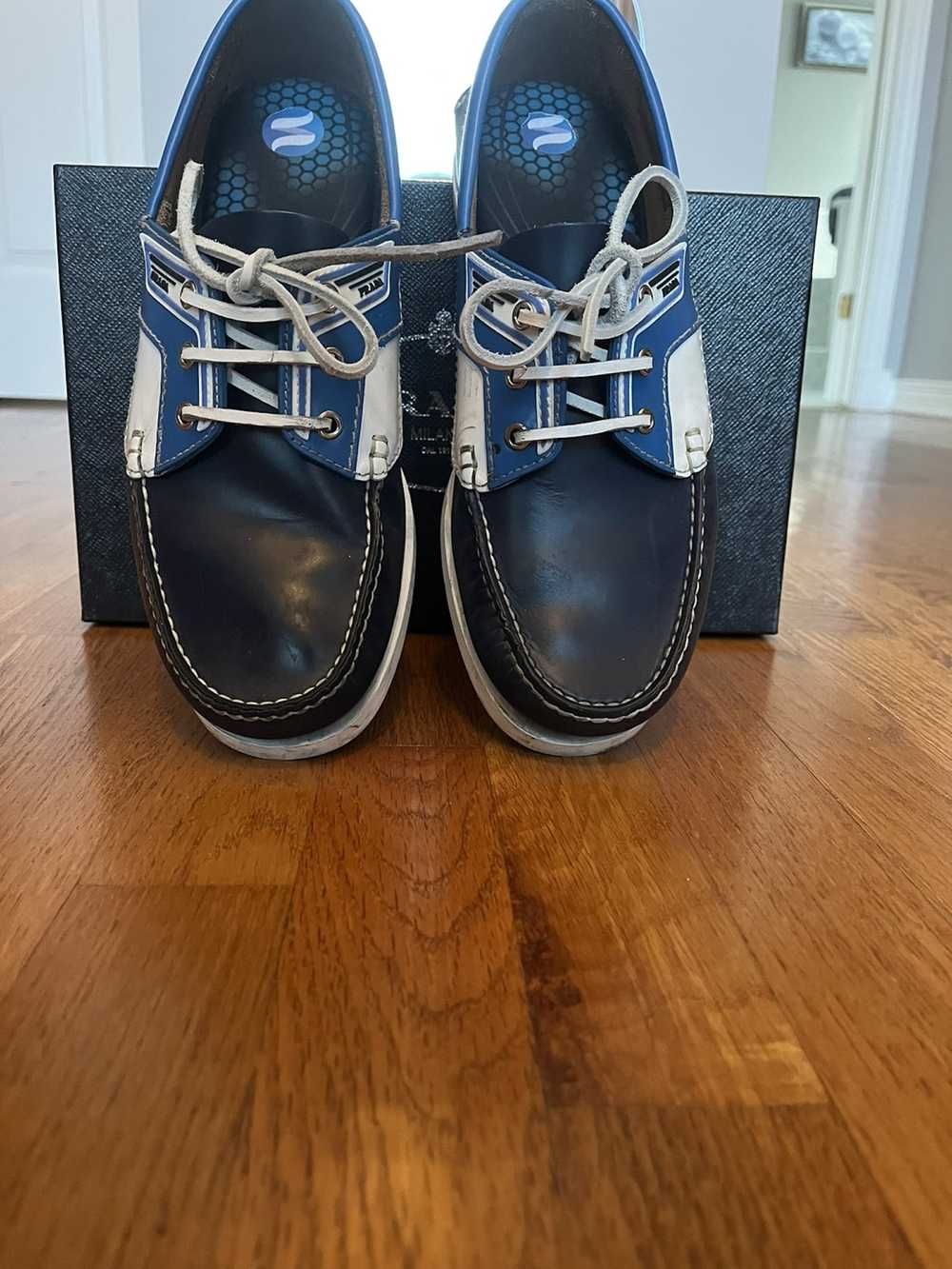 Prada Prada Blue Leather Boat Shoes - image 1
