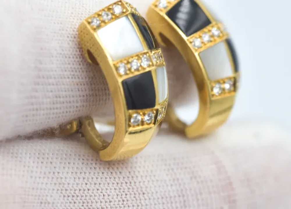 18k MoP Onyx Diamond Earrings - image 2