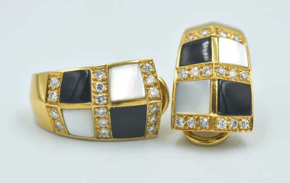 18k MoP Onyx Diamond Earrings - image 3