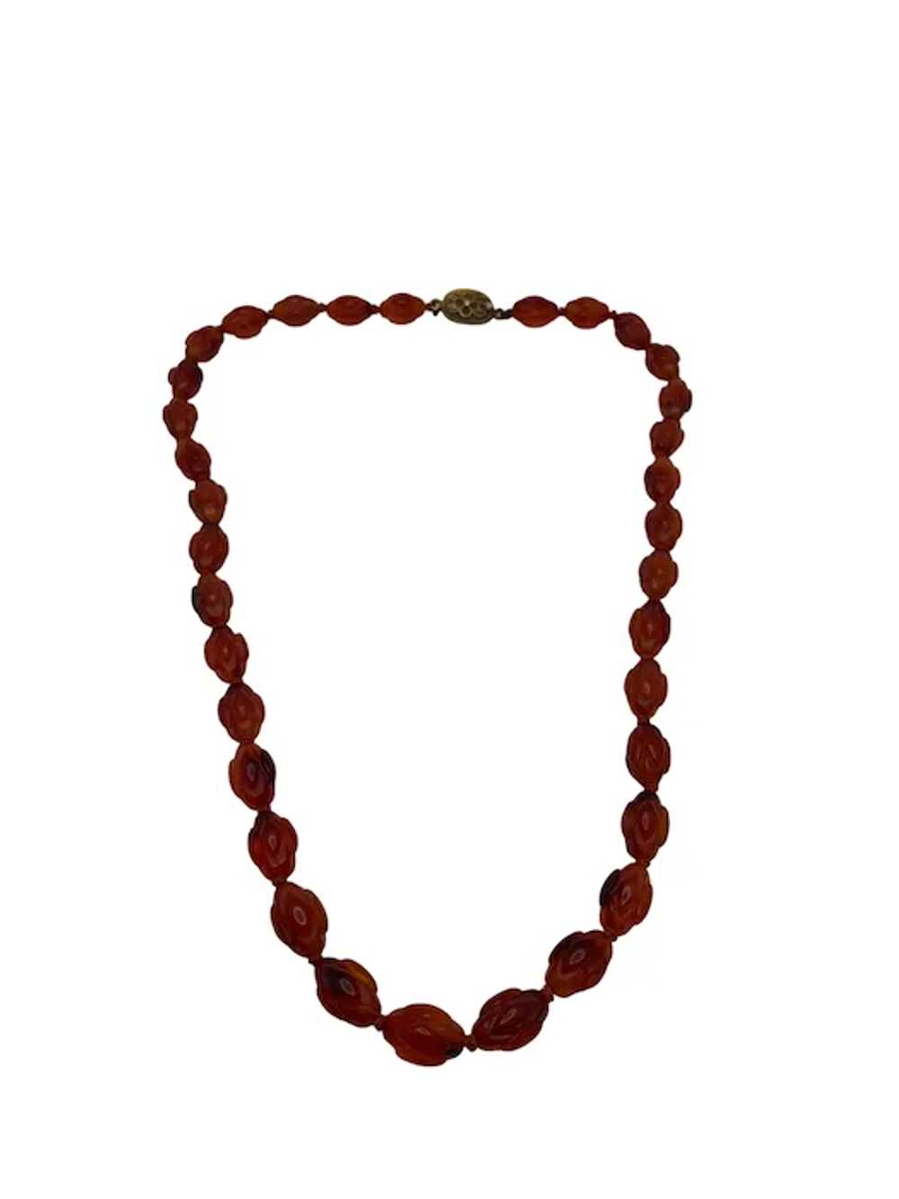 Vintage Carved Carnelian Bead Necklace - image 2